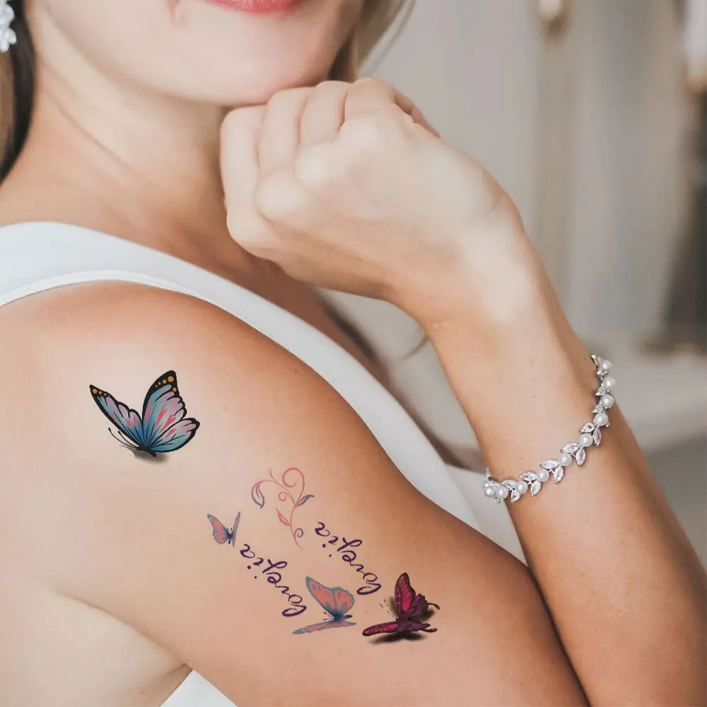 Tattoo Sticker 30 Sheets Colorful Butterfly Temporary Tattoo Stickers Black Cartoon for Arm Body