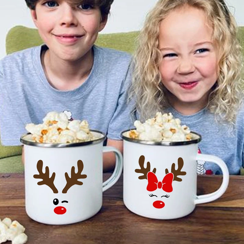 

Deer Creative Enamel Cups Christmas Hot Cocoa Chocolate Juice Mugs Drink Milk Sibling Mugs Handle Mug Drinkware Kids Xmas Gifts