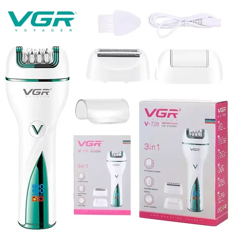 VGR 3in1 Rechargeable Epilator For Women Electric Shaver Leg Hair Removal For Facial Lip Chin Razor Bikini Trimmer electric shaver body hair trimmer hair removal epilator hair removal tool facial hair epilator