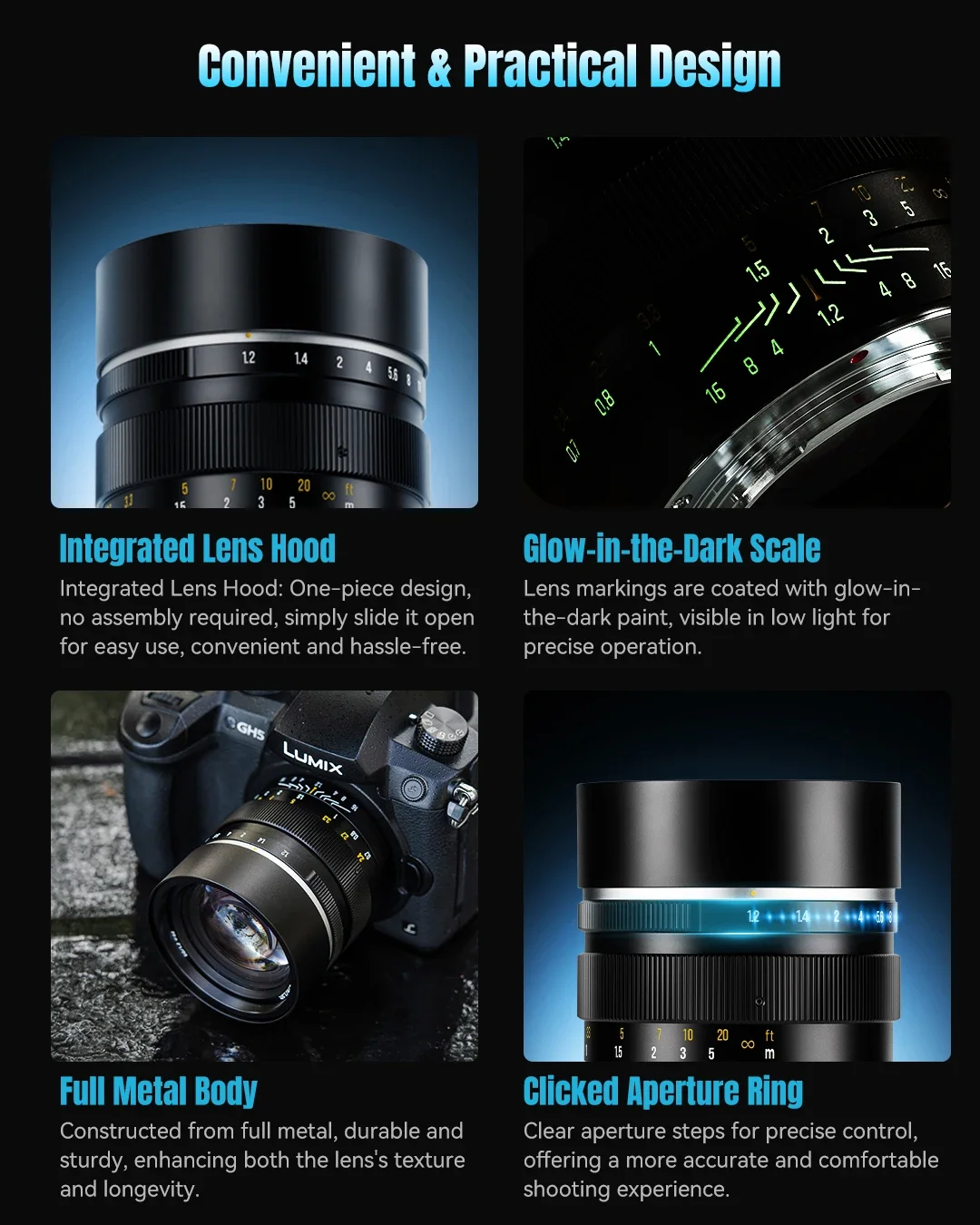 7artisans 50mm F1.2 수동 초점 대구경 ABS-C 프라임 렌즈 ( E/후지 X/니콘 Z/MFT 마운트 카메라용) 몽환적인 보케 효과