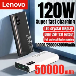 Lenovo 50000mAh Power Bank 120W Super Fast Charging 100% Sufficient Capacity Portable Battery For iPhone Xiaomi Huawei Samsung