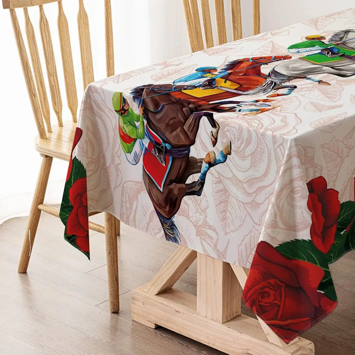 Kentucky Derby Rectangle Waterproof Tablecloth Run for The Roses Horse Racing Party Decoration Jockey Kitchen Dining Table Cover