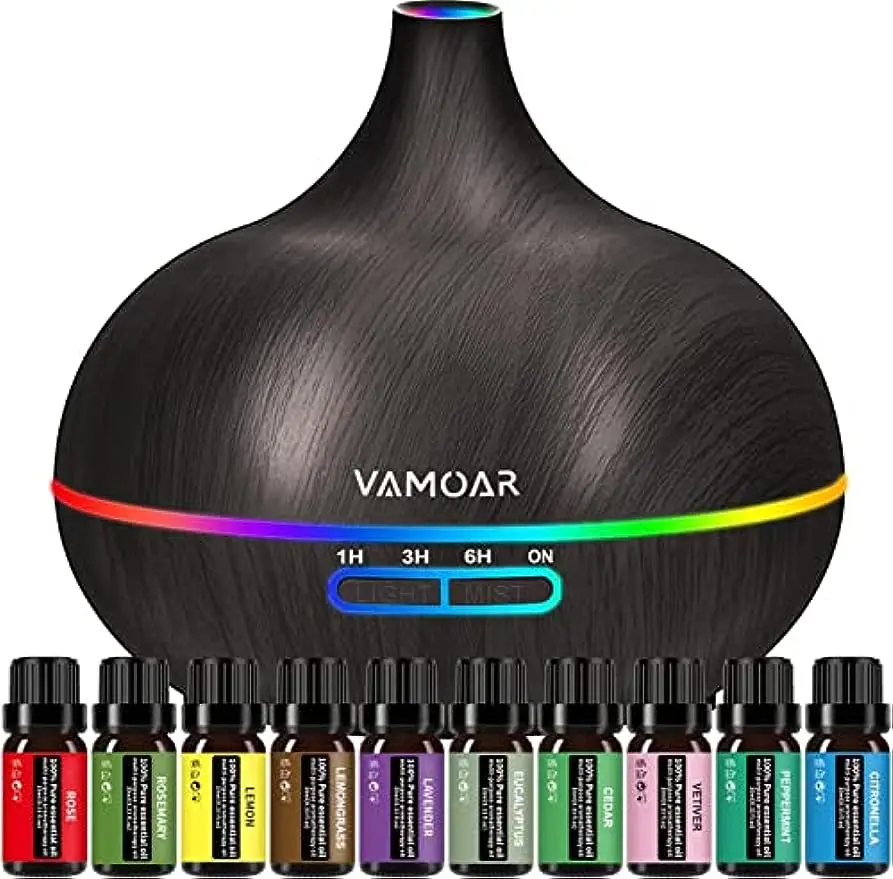 Essential Oil Diffuser Gift Set ，550ml Diffuser & Essential Oil Set, Top 10 Essential Oils, Aromatherapy Diffuser Humidifier 550ml hot sale 7 color changing led light remote control air humidifier ultrasonic aroma diffuser essential oil aromatherapy