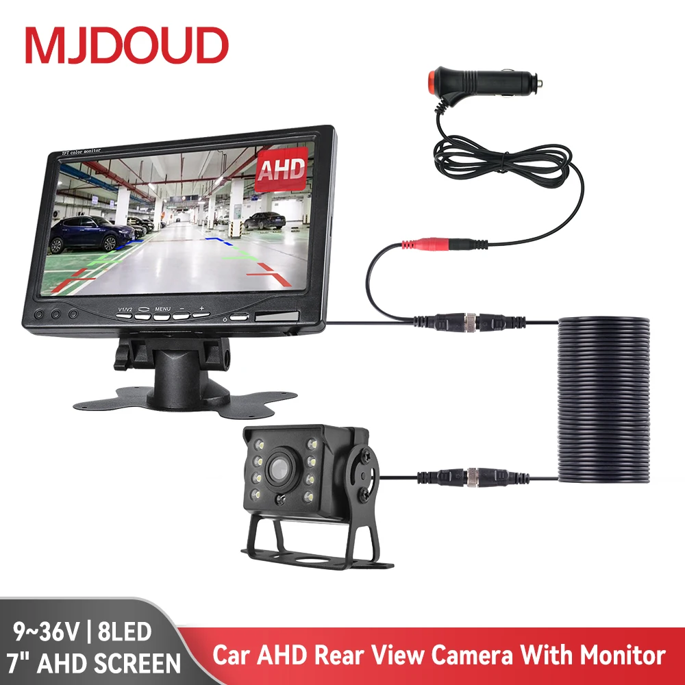 

MJDOUD Car AHD Rear View Camera with Monitor for Truck Parking Trailer 24V Reversing Camera for 7 Inch Screen Easy Installation