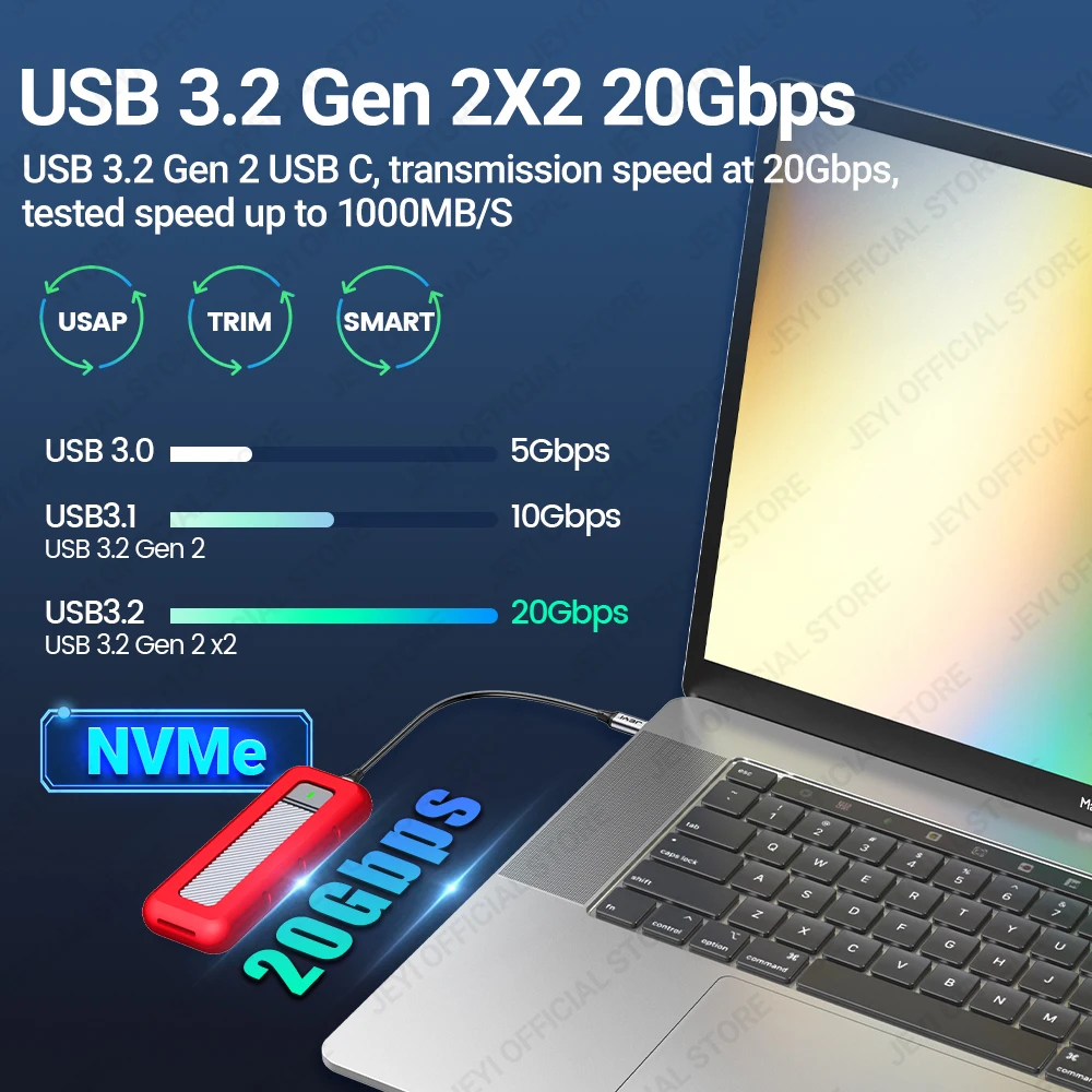 Nvme Gabinete Ssd com Capa Protetora de Silicone Usb c 3.2 Gen2 x2 20gbps Estojo de Unidade de Estado Sólido Externo 20g Jeyi-m.2 - Imagem 2