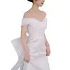 One Shoulder Light Wedding Dress Simple Backless Bride's Wedding Dress White Elegant Bow Trailing Dress Plus Size Customized 5