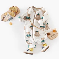 Sanlutoz Cute Bear Fleece Thickened Long Sleeve Toddler Jumpsuits Warm Cozy Zipper Winter Baby Rompers Clothing 3