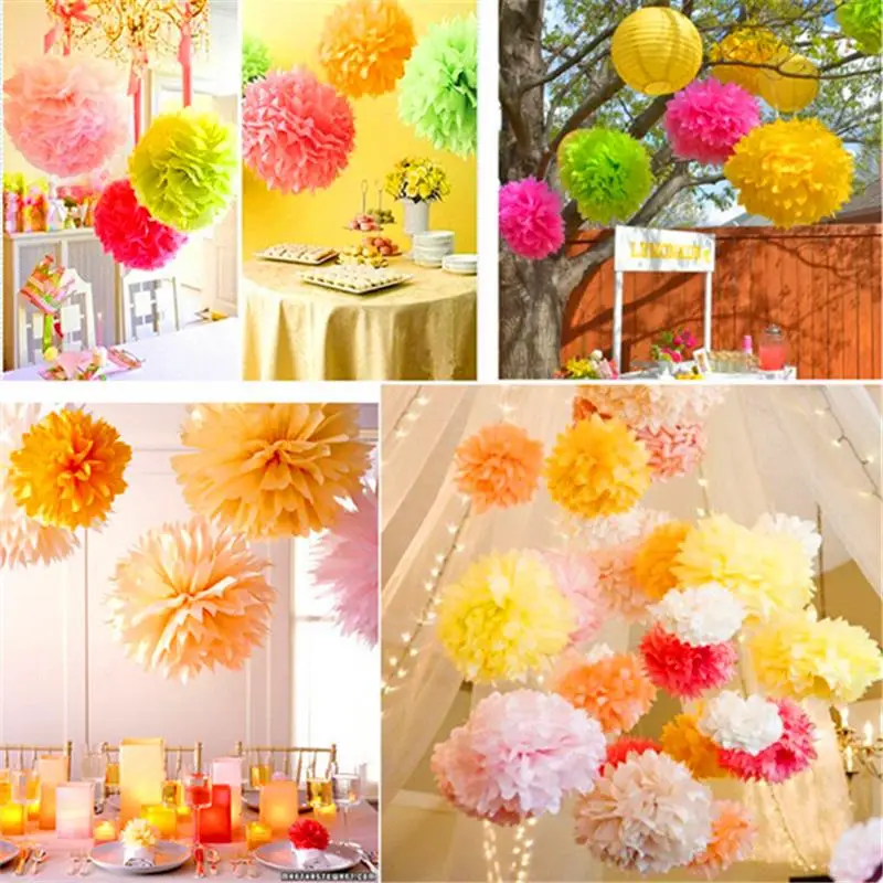 5pcs 6''-12'' Tissue Paper Pompoms Wedding Decorative Paper Flowers Ball Baby Shower Birthday Party Decoration paper pom poms