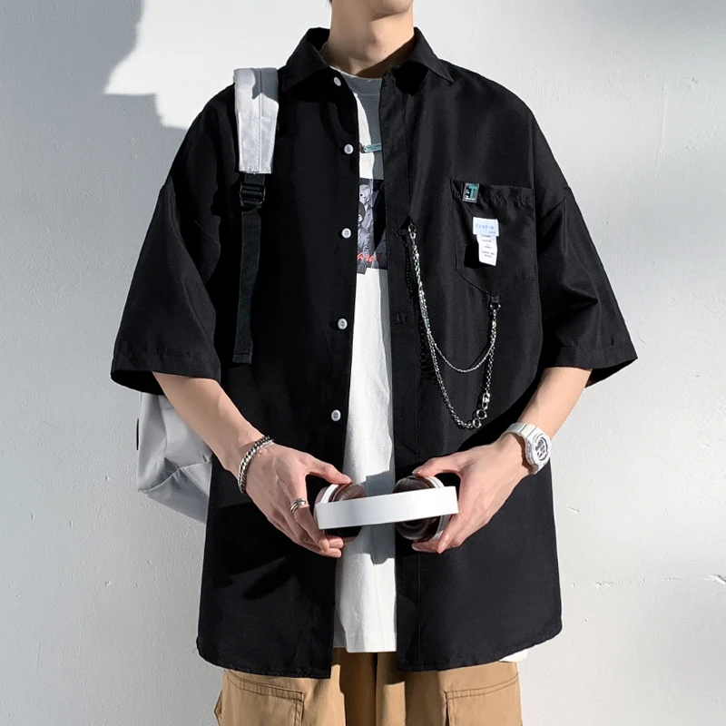 Hip Hop Men's Shirts Streetwear Chain Long Sleeve Harajuku Trend Fashion Korean Woman Shirt Oversized Large Size 5xl long sleeve shirt