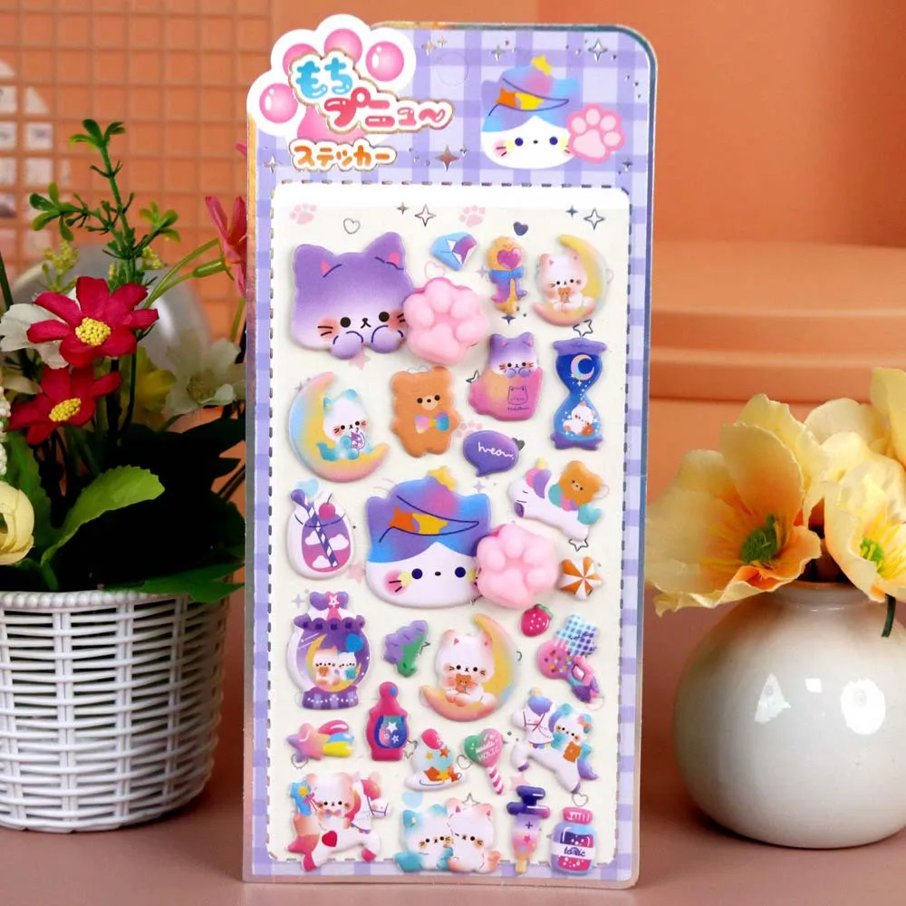 Cartoon Soft Cat Claw Pinch Decompression 3D Sticker DIY Scrapbook Phone Case Decoration Puffy Stickers