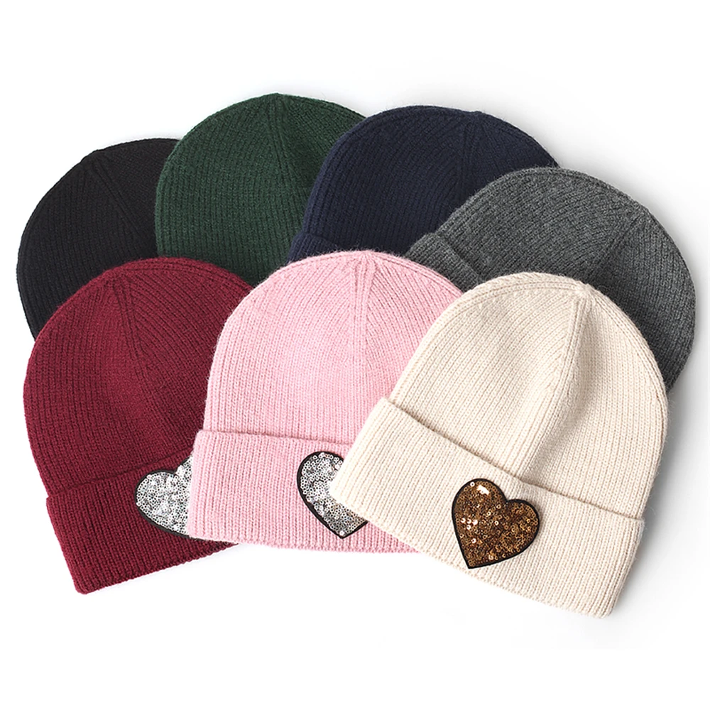 

Retro Warm Sequin Hearts Beanies Hat Trendy Women Unisex Ladies Autumn Winter Hats Hip-hop Striped Beanie Chapeu Feminino Cap