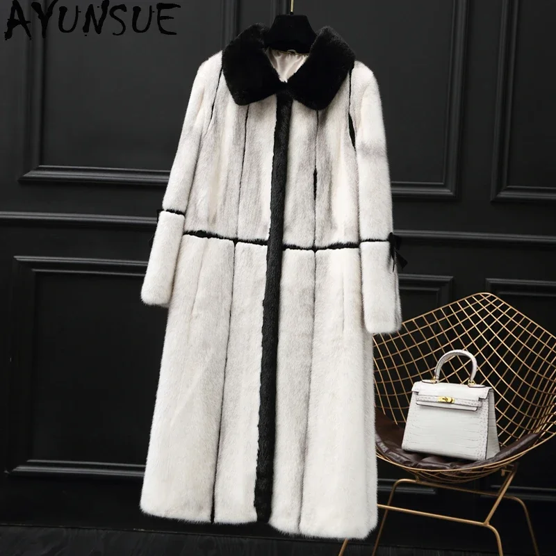 

AYUNSUE Real Mink Fur Coat Female Natural Full Pelt Fur Coats Winter Jacket Women Luxury Long Jackets for Women Clothes 2020 MY