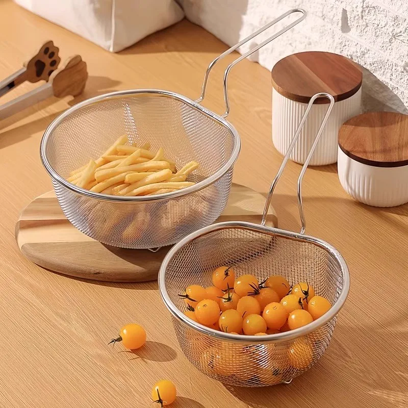 Premium 304 Stainless Steel Strainer Fine Mesh Colander for Frying Oil Drain Kitchen Tool