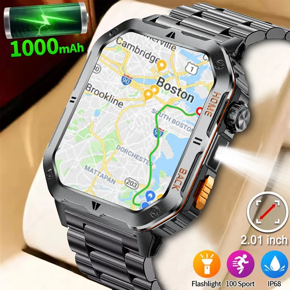 1000 mAh large Battery Outdoor Military Smartwatch Men With LED light 3ATM Waterproof 2025 New Smart Watch