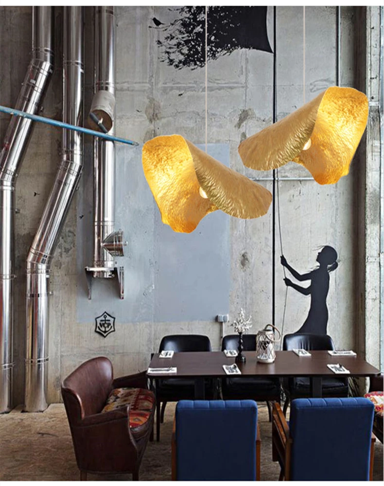 Nordic Leaf Pendant Lamp Copper Chandelier Creative Living Dining Bar Kitchen Island Lanterns LED Curved Pendant Light