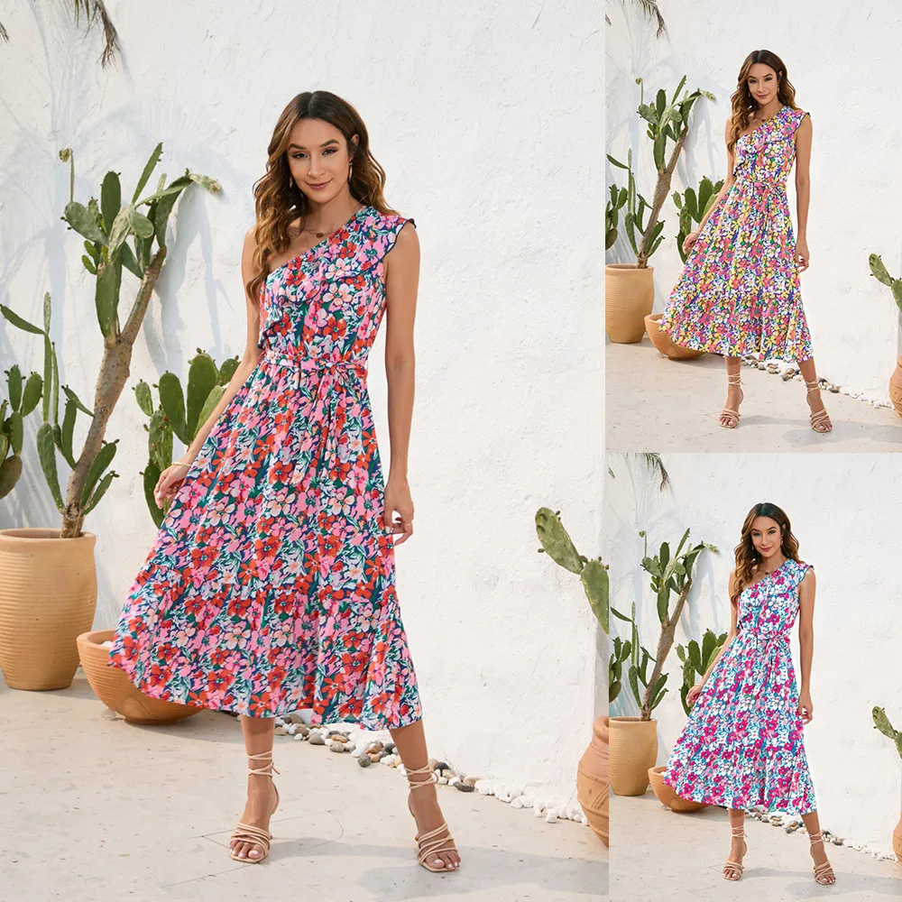 

Shoulder strappy floral print dress for a casual getaway floaty maxilla dress