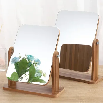 Miroir de courtoisie de commode avec support en bois naturel, miroir grossissant rotatif 1x360 degrés, miroir de comptoir de Table Portable pour salle de bain 1