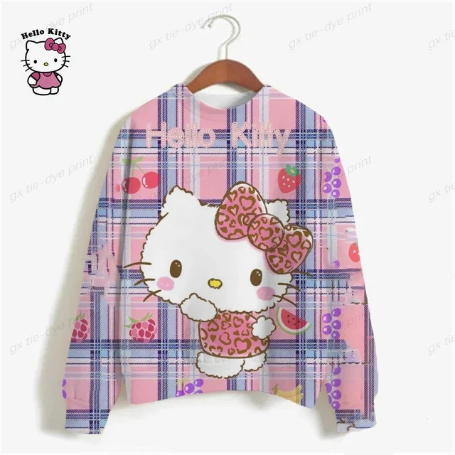 thumbnail image 1 of Sudadera de HELLO KITTY para mujer, ropa de calle de primavera, jerseys de cuello redondo de poliéster con dibujos animados, camisetas informales de manga larga con estampado de Groot, 1 of 5