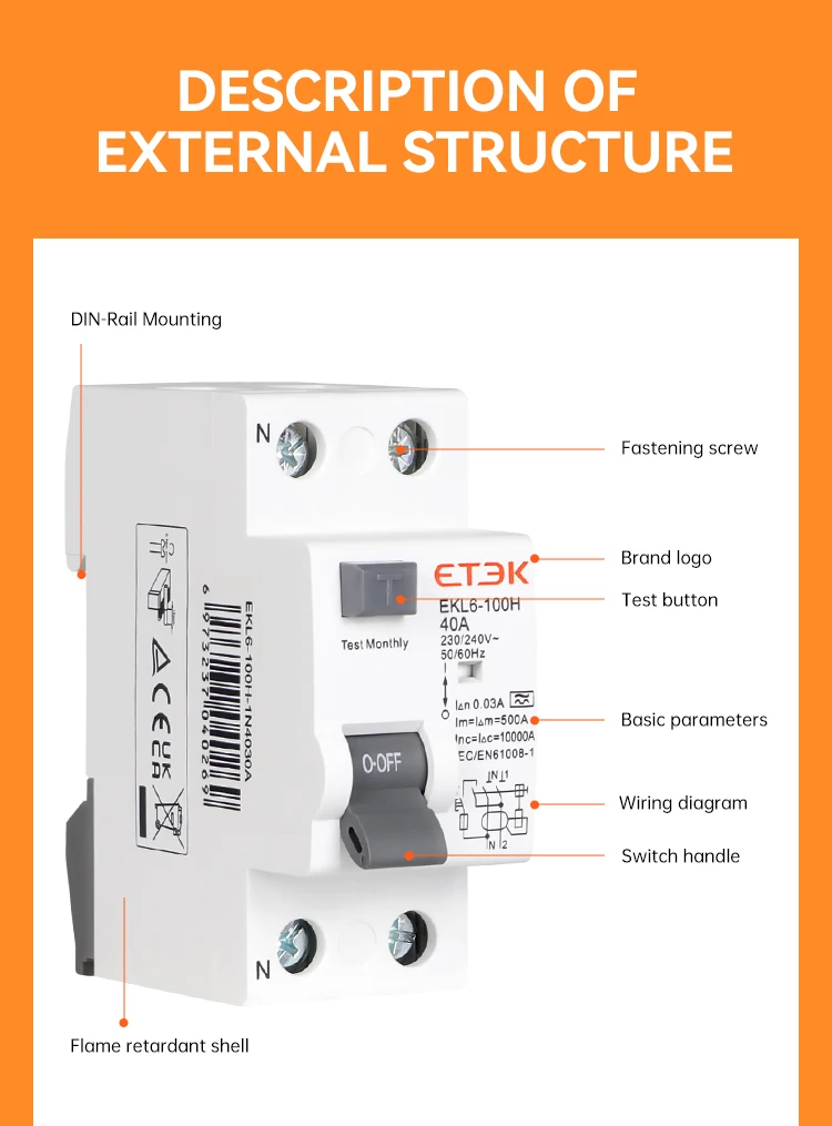 10ka 25a 40a 63a 80a 100a 230v 30ma EKL6-100H