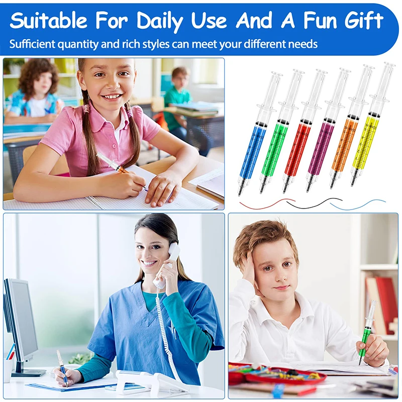 Syringe Pens Syringe Shape Ballpoint Pens Multi-Color Novelty for Nurses School Office Supplies 24pcs ballpoint pen