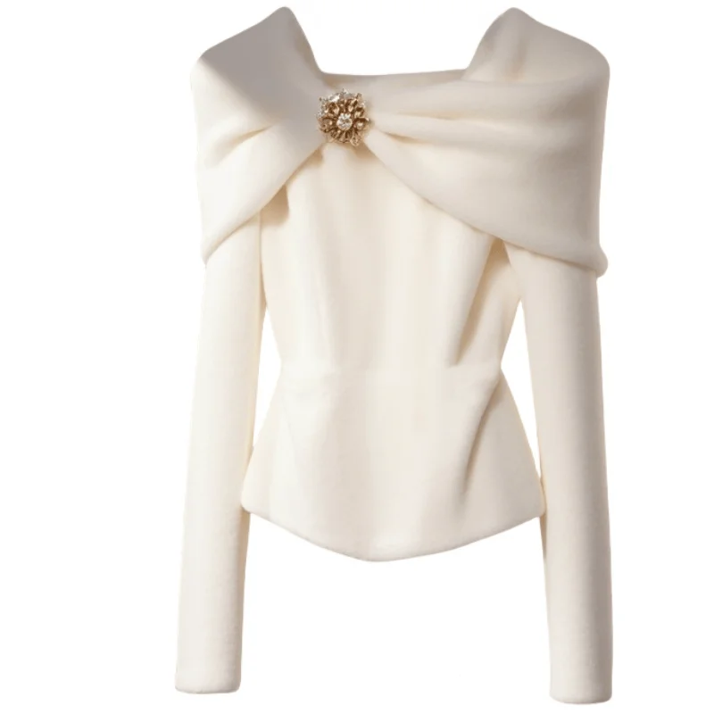 2025 New Elegant For Women White Knitted Sweaters Autumn Winter Fashion Long Sleeve Temperament Slimming Ladies Luxury Pullover 6