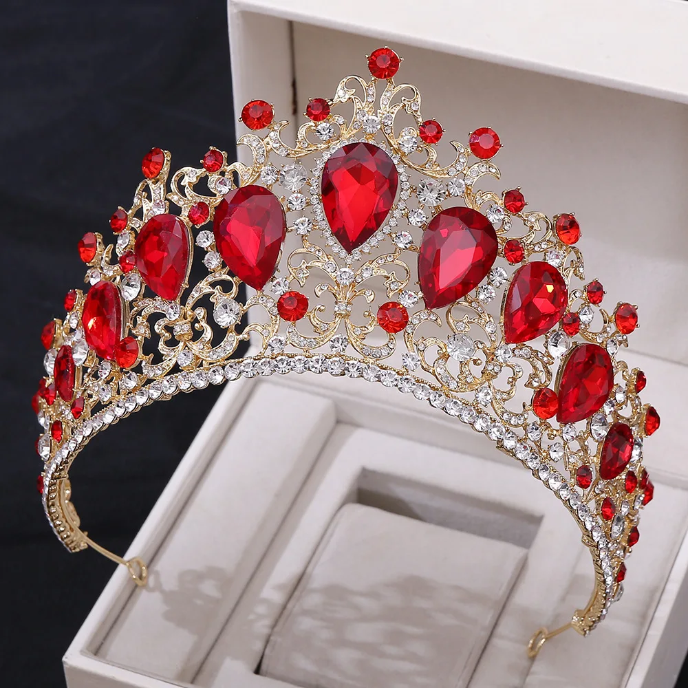 

Baroque Gold Colorful Tiaras Comb Crowns Big drop Crystal Rhinestone Bridal Headbands Diadem Veil Tiara Wedding Hair Accessories