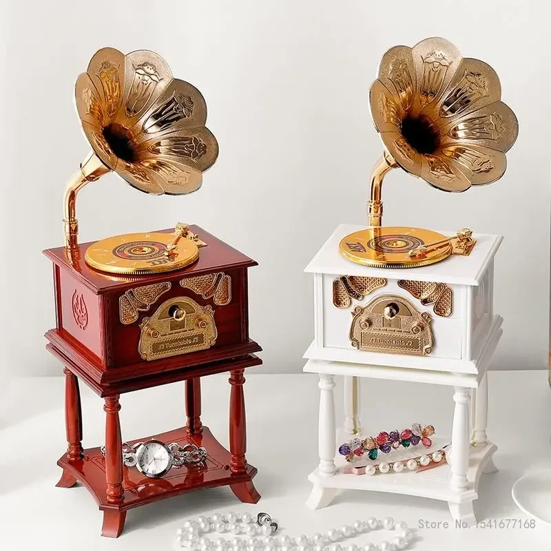 European Classical gramophone Music Box, Vertical Plastic Home, Living Room, Bedroom, Wine Cabinet, Office Decor, Ornaments, 1Pc