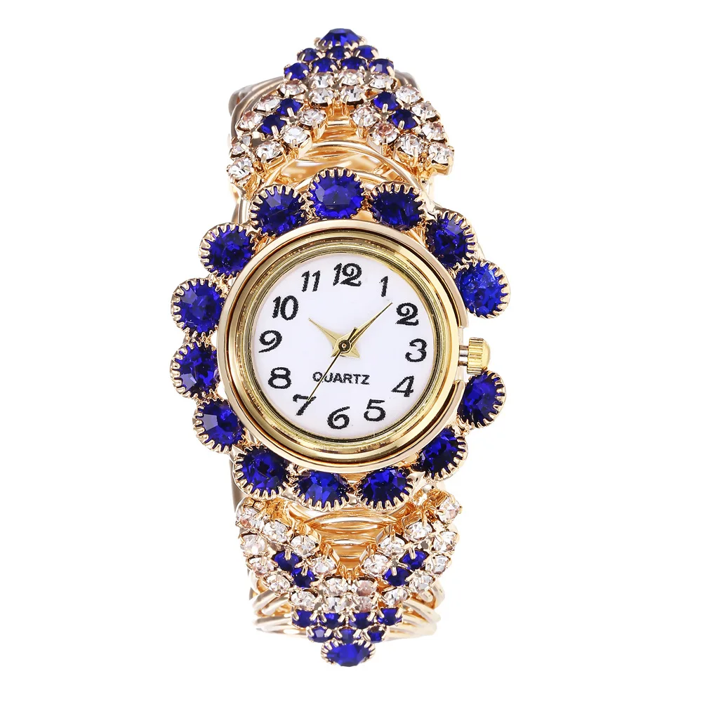 

Women 'S Diamond-Embedded Elegant Quartz Watch Stylish Opening Alloy Bracelet Watch Reloj De Mujer