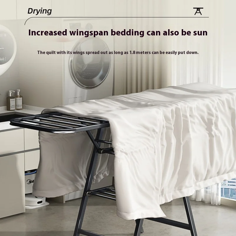 1pcs Folding Floor Drying Rack Household Bedroom Balcony Hanging Clothes Drying Quilt Hanging Rod Can Be Folded Storage 4