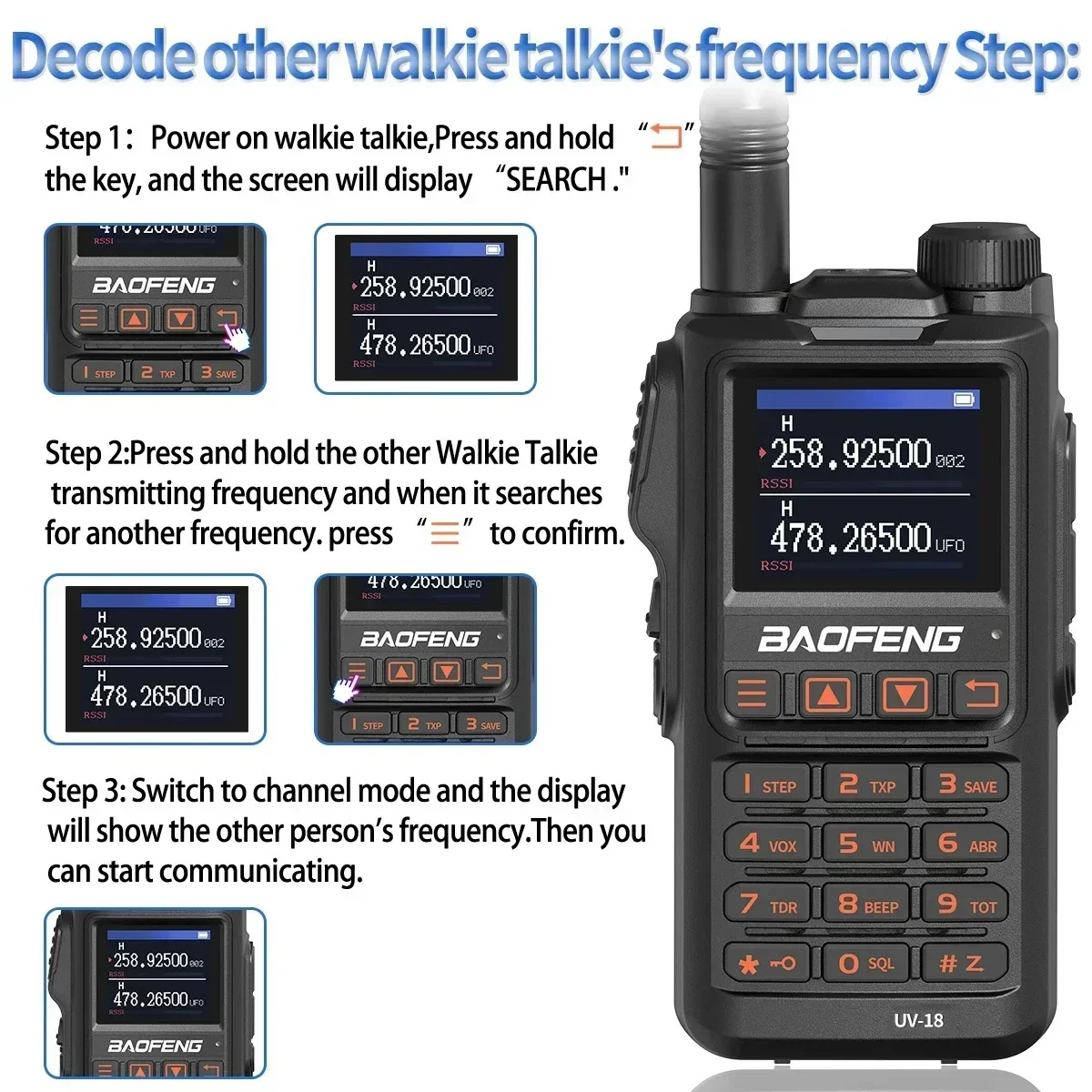 Baofeng Official Store UV-18 Pro Walkie Talkie 5W Wireless Copy Frequency 999CH NOAA Long Range Type-C Ham Two Way Radio NO GPS 5