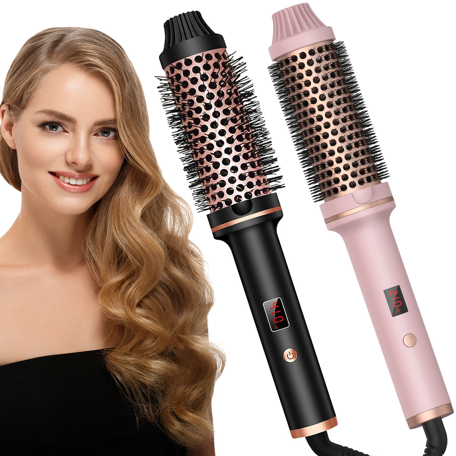 Thermal Brush 1.5 in Heated Curling Brush Ceramic Curling Comb Volumizing Brush Curling Iron Travel Curling Iron with Brush 1