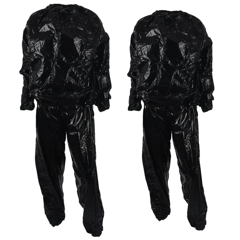 

2 Pcs Heavy Duty Fitness Weight Loss Sweat Sauna Suit Exercise Gym Anti-Rip Black, XXXL & 4XL
