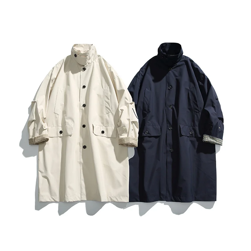 Cityboy Japanese Streetwear Vintage Outdoor Trenchcoat Men Loose Oversize Long Trench Coat Jacket Outerwear Autumn Clothing