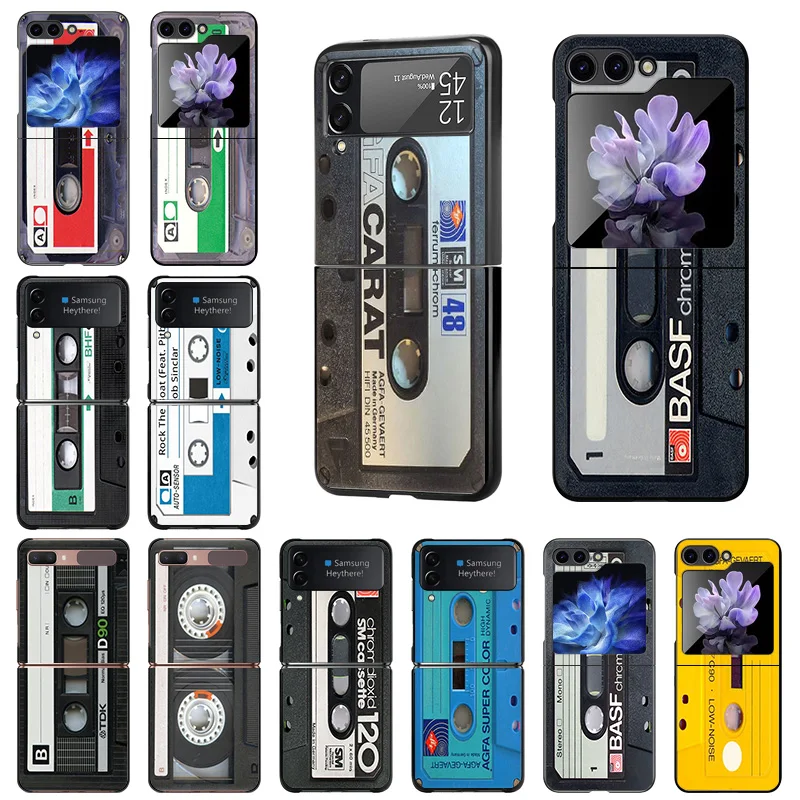 Custodie Per Cellulari Per Samsung Galaxy Zflip Z Flip3 Flip4 Flip5 5G Vintage Old Cassette Tape Fashion Black Hard Anti-Drop Cover
