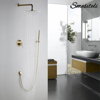 Rubinetto per doccia con pulsante pop-up Rubinetto per bagno caldo e freddo Deviatore a 2 vie Miscelatore a pioggia da 8-12 pollici Set doccia con cartuccia in ceramica 1