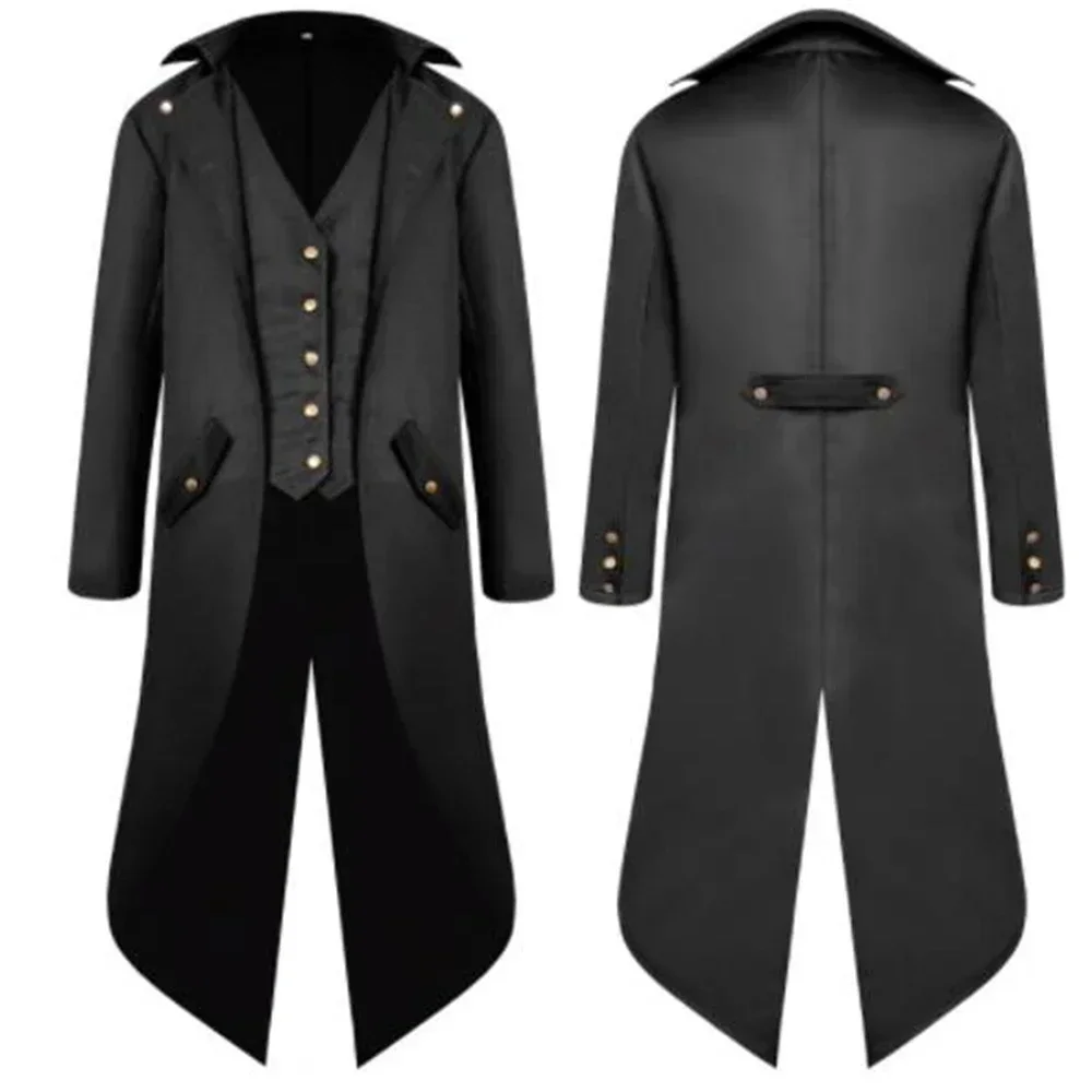 S-4xl Black Red Purple Green Mens Steampunk Gothic Jacket Victorian Tailcoat Vintage Halloween Costume Tuxedo Man Coat Uniform 2
