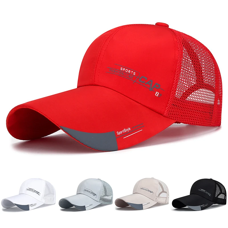  - Mens Hat For Fish Outdoor Sports Cap Fashion Line Baseball Cap Mesh Breathable Snapback Hat Long Visor Brim Cap Bone Casquette