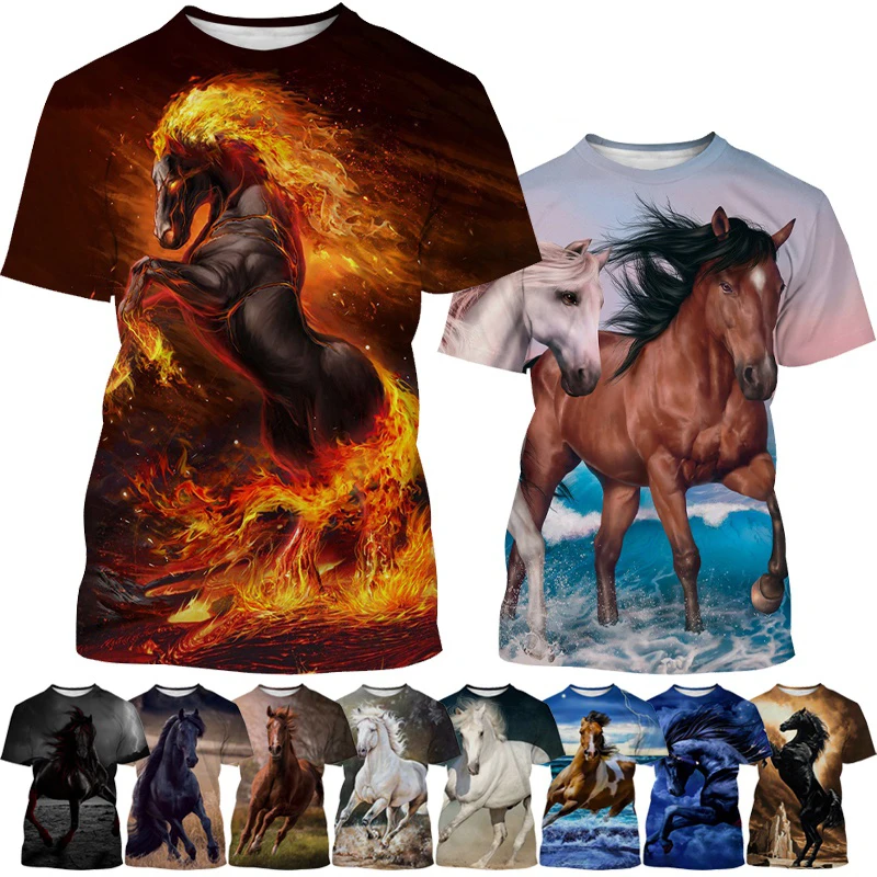 

Новейшая футболка с 3D-принтом лошадей, мужская и женская повседневная индивидуальная модная крутая футболка для уличного искусства