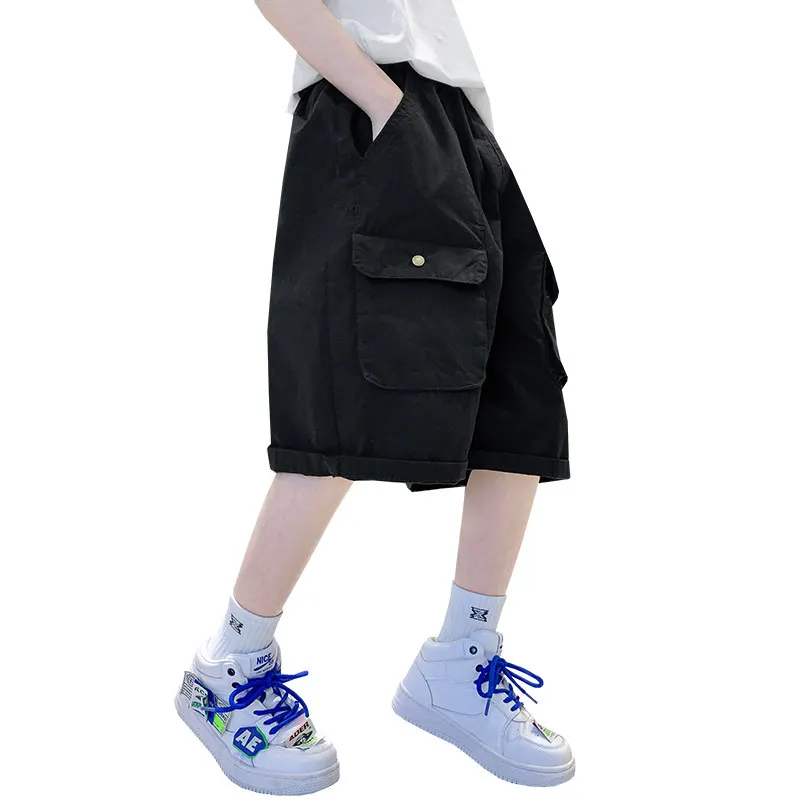 

Cool Boys Shorts with Pockets Fashion 2023 Summer New Arrivals Kids Black Khaki Sport Cargo Pants Teen Streetwear Shorts 5-14Yrs