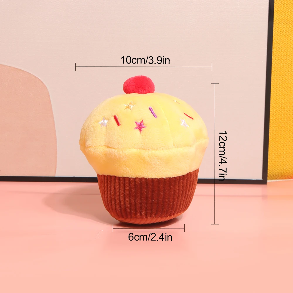 Cake Cup Squeaky Plush Dog Toy for Pet Birthday Gift, Birthday Cupcake Cute Soft Stuffing Lovely Squishys Squishi Squeeze PetToy 6