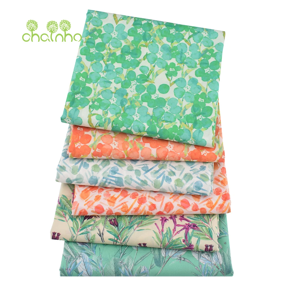 Chainho,Printed Plain Weave Poplin Cotton Fabric,DIY Sewing Quilting Material,Patchwork Cloth,Floral Series,3 Sizes,15PC153