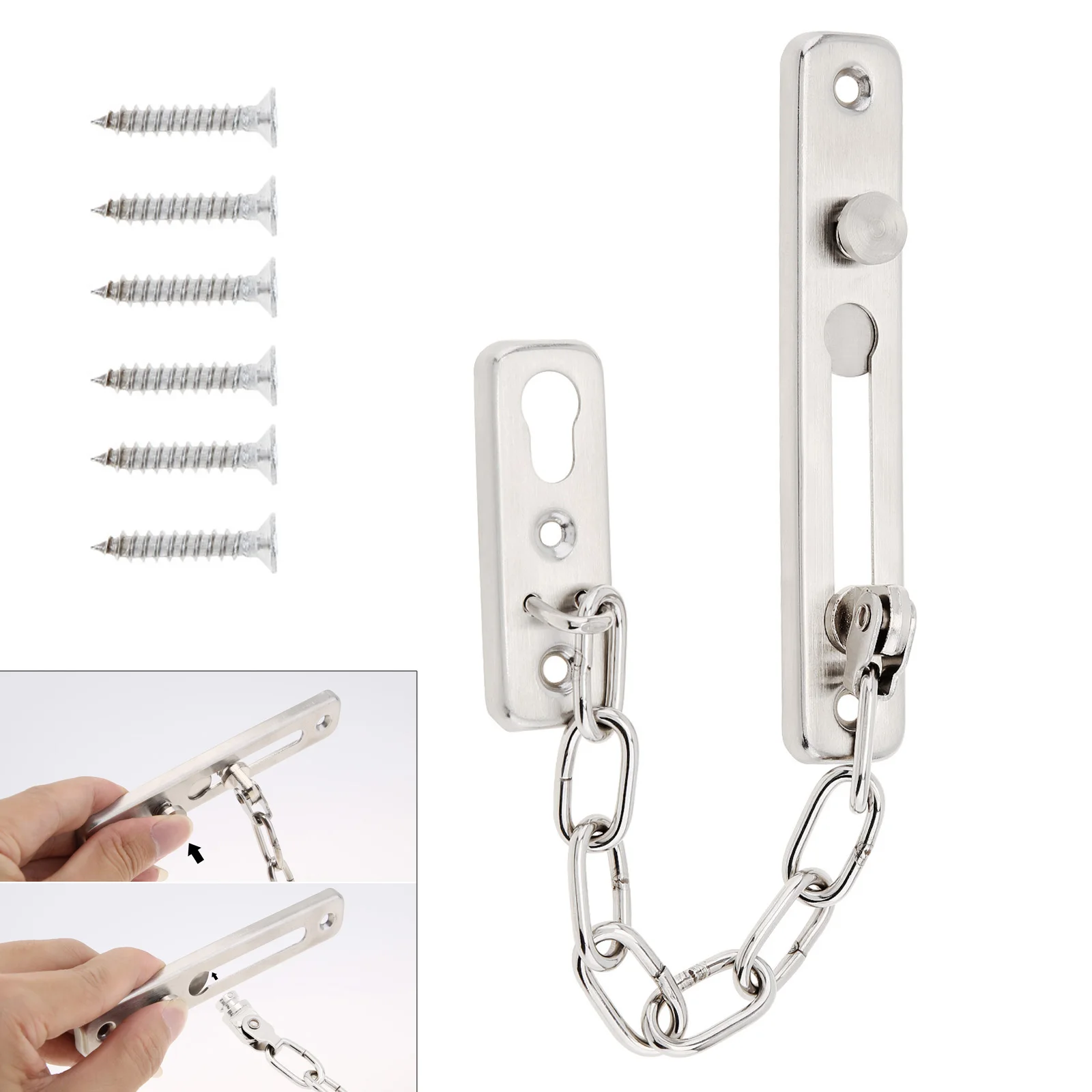 Door Chain Lock Thickened Stainless Steel Solid Security Bolt Door Safety Guard Chain for Bedroom / Hotel / Homestay