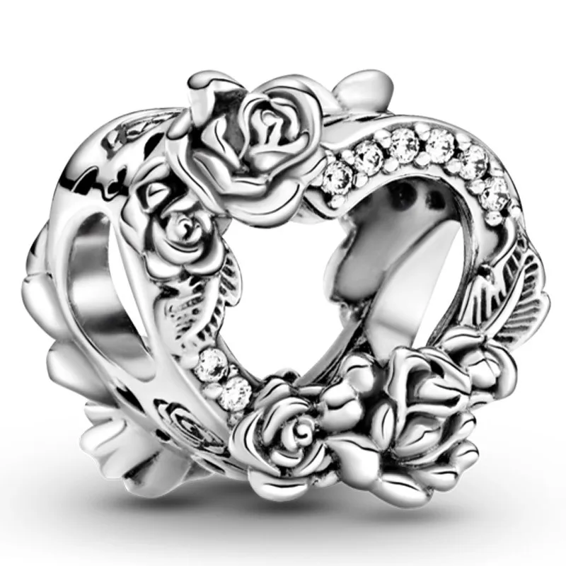 

Original Moments Open Heart & Rose Flowers Beads Charm Fit Pandora Women 925 Sterling Silver Bracelet Bangle Jewelry