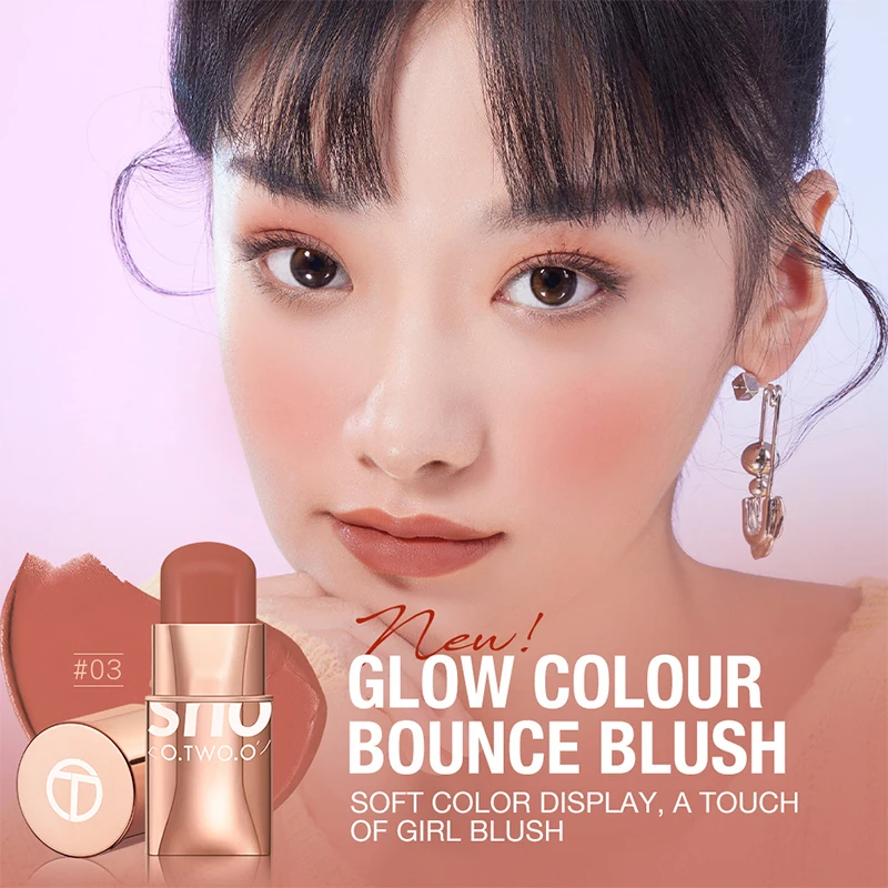 

O.TWO.O Blush Stick Cream Blusher 6 Colors Blendable Waterproof Long-lasting Lip Cheek Eye Multi-use Stick Make-up For Women