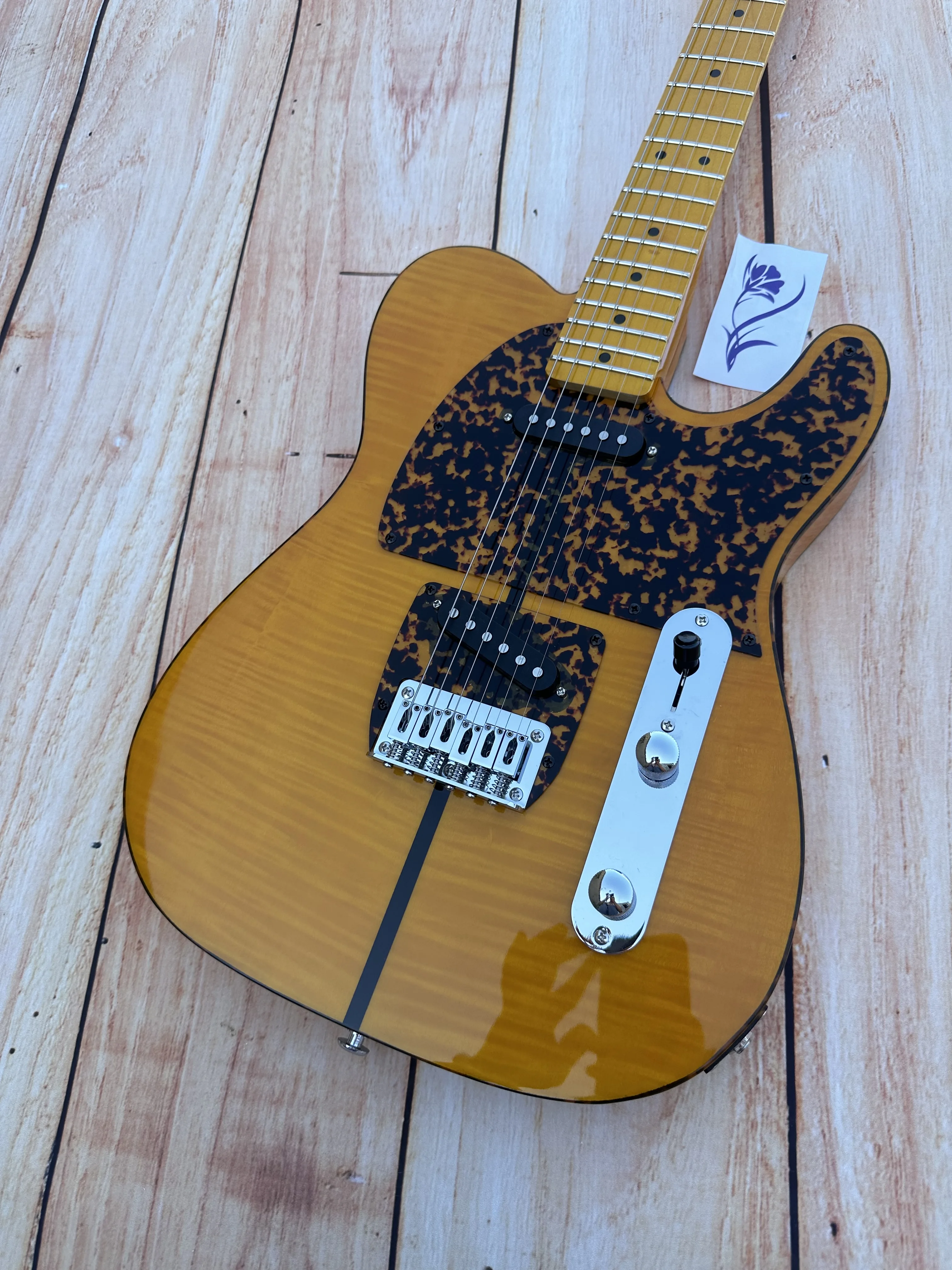 

Prince HS Anderson & Hohner Madcat Mad Cat Tele Amber Yellow Flame Maple Top Electric Guitar Leopard Pickguard & Body Binding gu