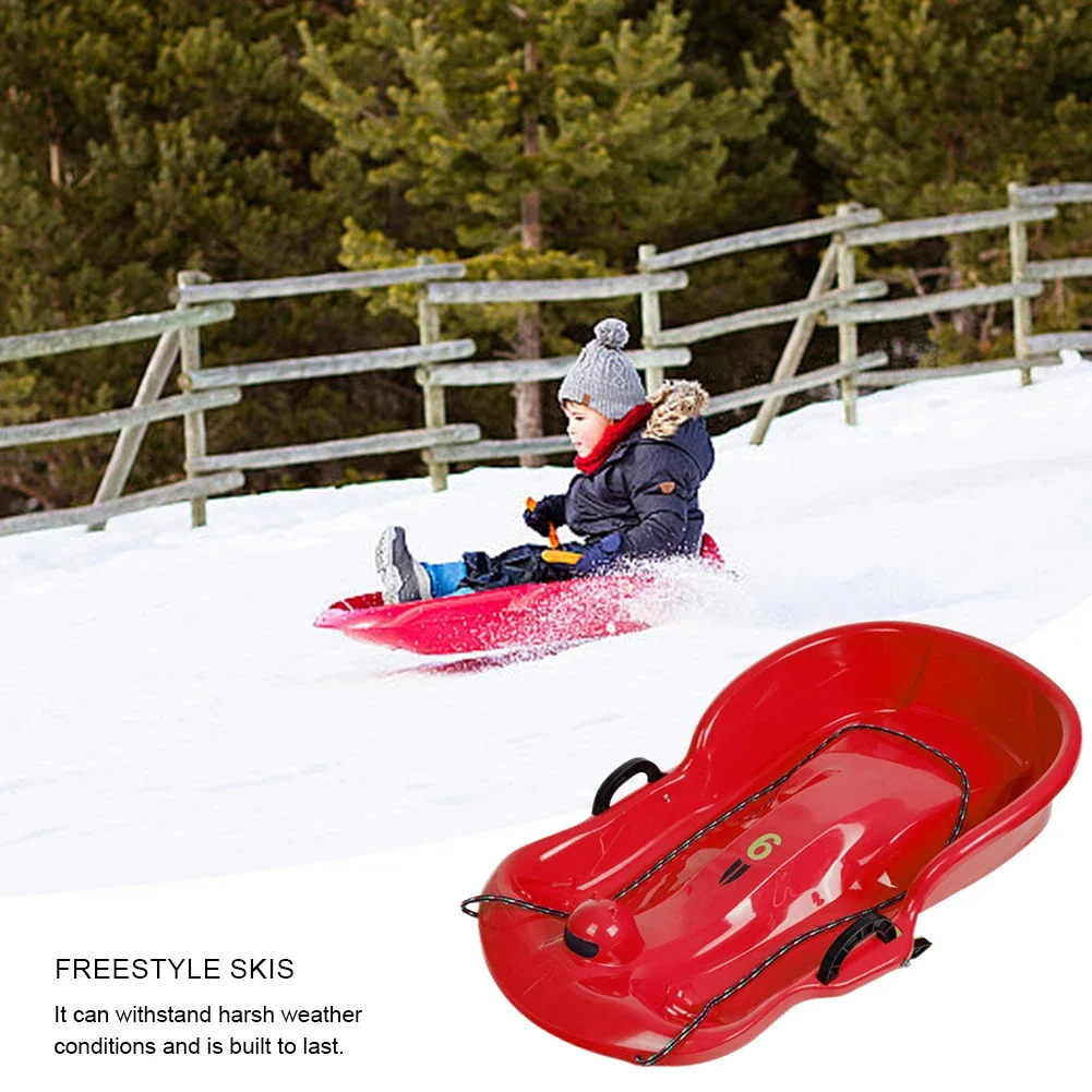 Plastic Snow Sled Toboggan Snow Sled 2Handles Kid Solid Snow Sled Grass Toboggan Snow Sled Sand Slider Luge for Winter Sport 3