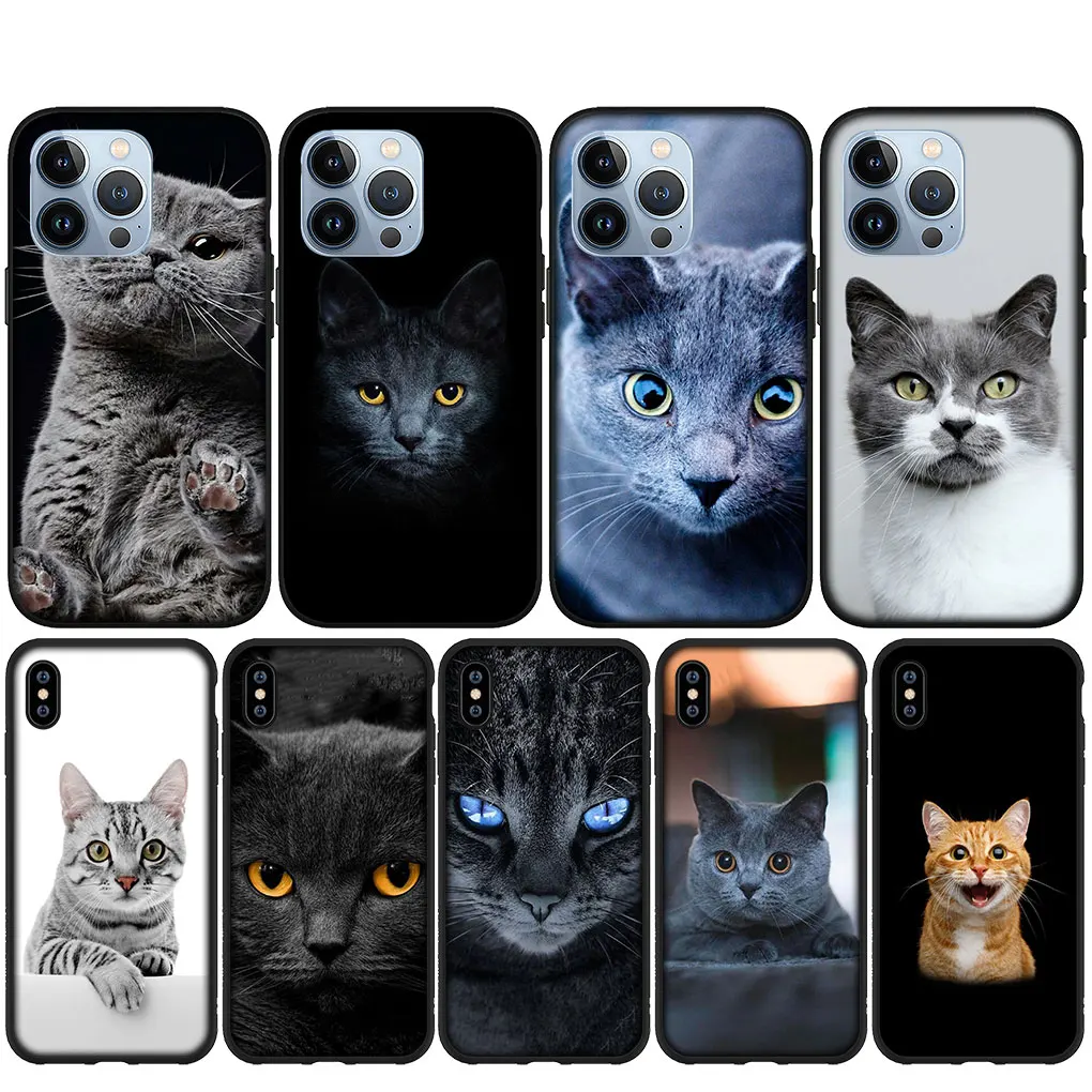 British Shorthair Blue Cat Eyes Cover Custodia Per Telefono Per Iphone 15 14 13 12 Mini 11 Pro X Xr Xs Max 8 7 Plus + 15 + Custodia Morbida