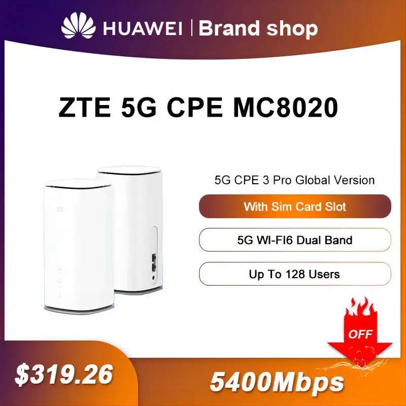 

Original ZTE MC8020 5G WIFI6+ Router 5400Mbps Dual Band Mesh Wifi Extender Wireless Router With Sim Card Slot 5G 4G LTE Network