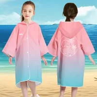 Cardigan button down children's quick drying bathrobe for male and female students, swimming absorbent towel, cape, beach hooded 1
