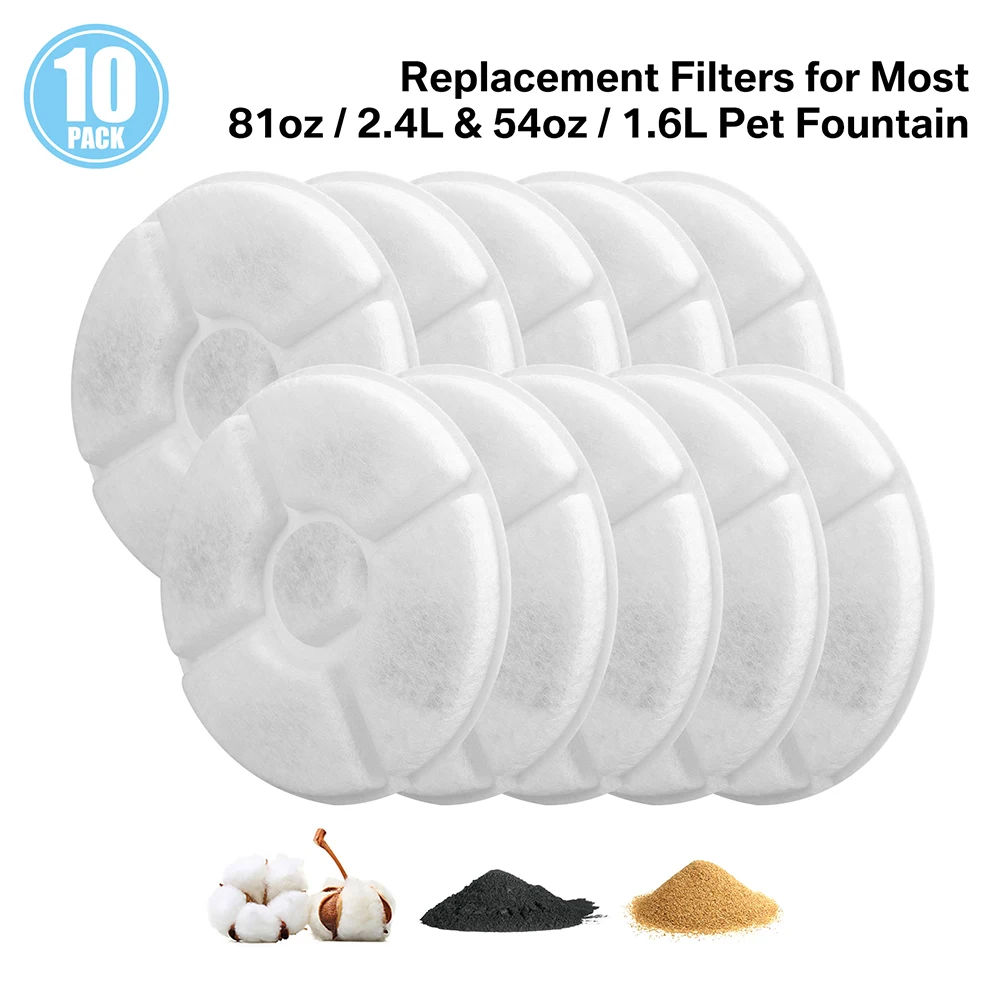 6/10/20Pcs Dog Cat Fountain Filters Water Replacement Filter for 1.6L/2.4L Pet Fountain Filtration System Pre-Filter Sponges 3